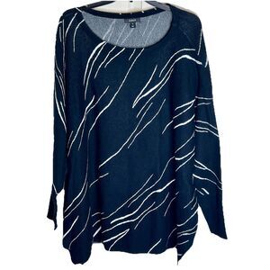 Alfani Knit Tunic Top Size XL Black White Scoop Neck Long Dolman Sleeves Warm